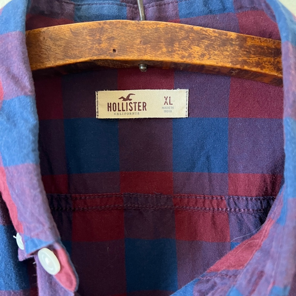 Blueberry & Raspberry Check Hollister XL Long Sleeve 100% Cotton Casual Shirt - Picture 6 of 10